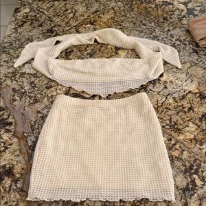 SHEIN Cream Textured Pencil Skirt with matching bandeau tie back top